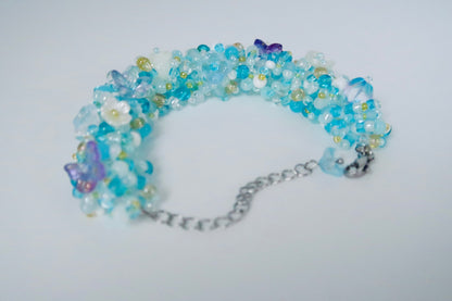 Colorgr, handcrafted intricate bracelet in ocean colors with imported seed beads, unique and niche accessory