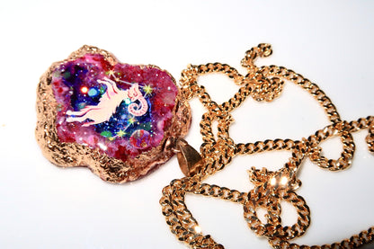 Hand-Painted  Aries Zodiac natural Crystal Pendant, 18K Gold jewelry