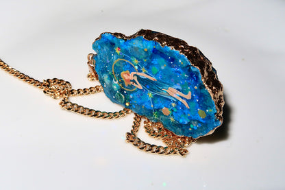 Hand-Painted Virgo Zodiac natural Crystal Pendant, 18K Gold jewelry